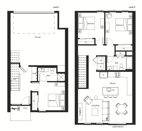 Floor plan for 3 beds, 2 baths, 1365 sqft