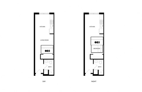 Floor plan for studio, 1 bath, 408 sqft
