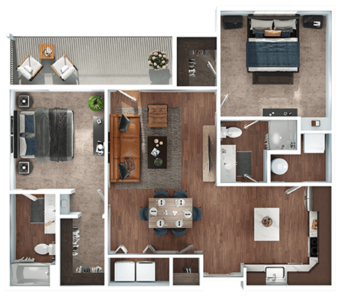 Floor plan for 2 beds, 2 baths, 1070 sqft
