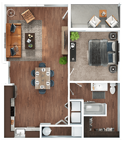 Floor plan for 1 bed, 1 bath, 823 sqft
