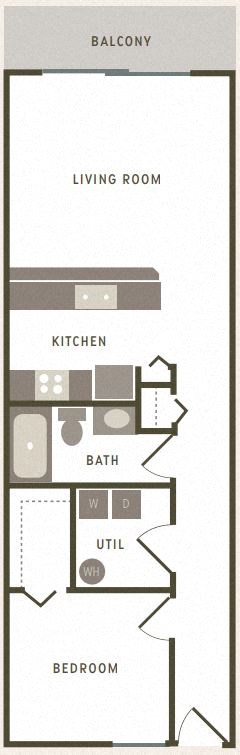 Floor plan for 1 bed, 1 bath, 711 sqft