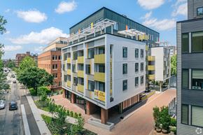 Cambridge apartment for rent - Exterior shot of modern building at 605 Concord at Fresh Pond, Massachusetts, 02138