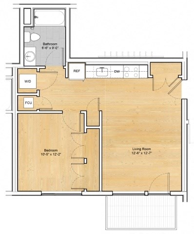 Floor plan for 1 bed, 1 bath, 719 sqft