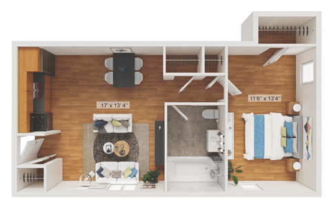 Floor plan for 1 bed, 1 bath, 425 sqft