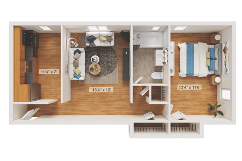 Floor plan for 1 bed, 1 bath, 425 sqft
