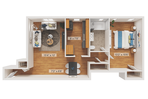 Floor plan for 1 bed, 1 bath, 475 sqft