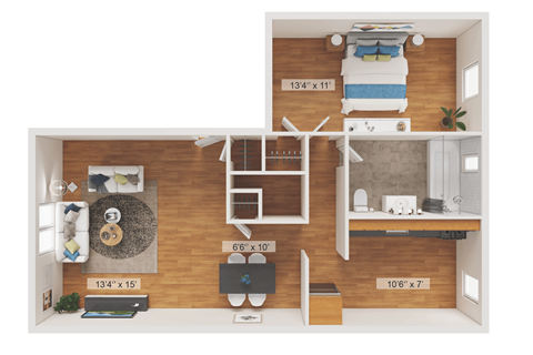 Floor plan for 1 bed, 1 bath, 520 sqft
