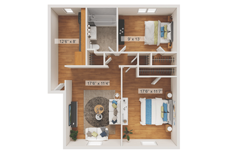Floor plan for 2 beds, 1 bath, 650 sqft