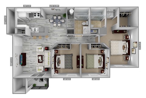 Floor plan for 3 beds, 2 baths, 1145 sqft
