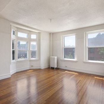Oak-stained hardwood flooring