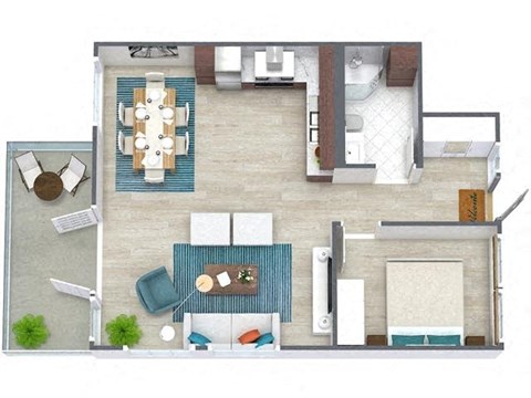 Floor plan for 1 bed, 1 bath, 1300 sqft