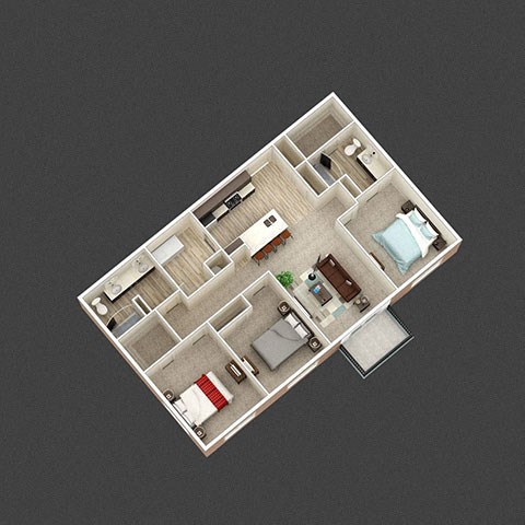 Floor plan for 2 beds, 2 baths