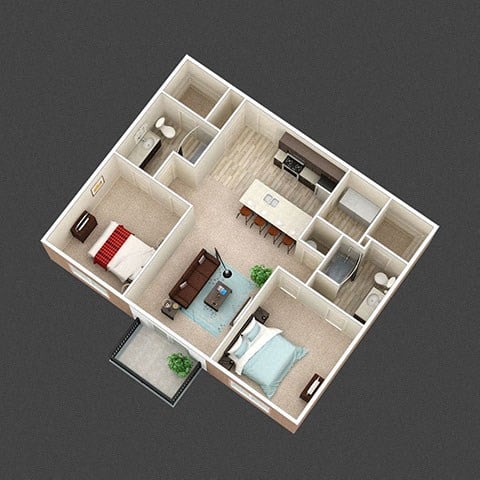 Floor plan for 1 bed, 1 bath, 950 sqft