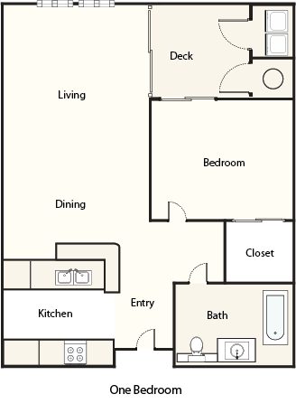 Floor plan for 1 bed, 1 bath, 975 sqft