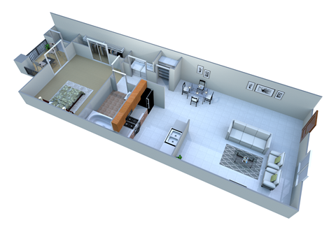 Floor plan for 1 bed, 1 bath, 616 sqft