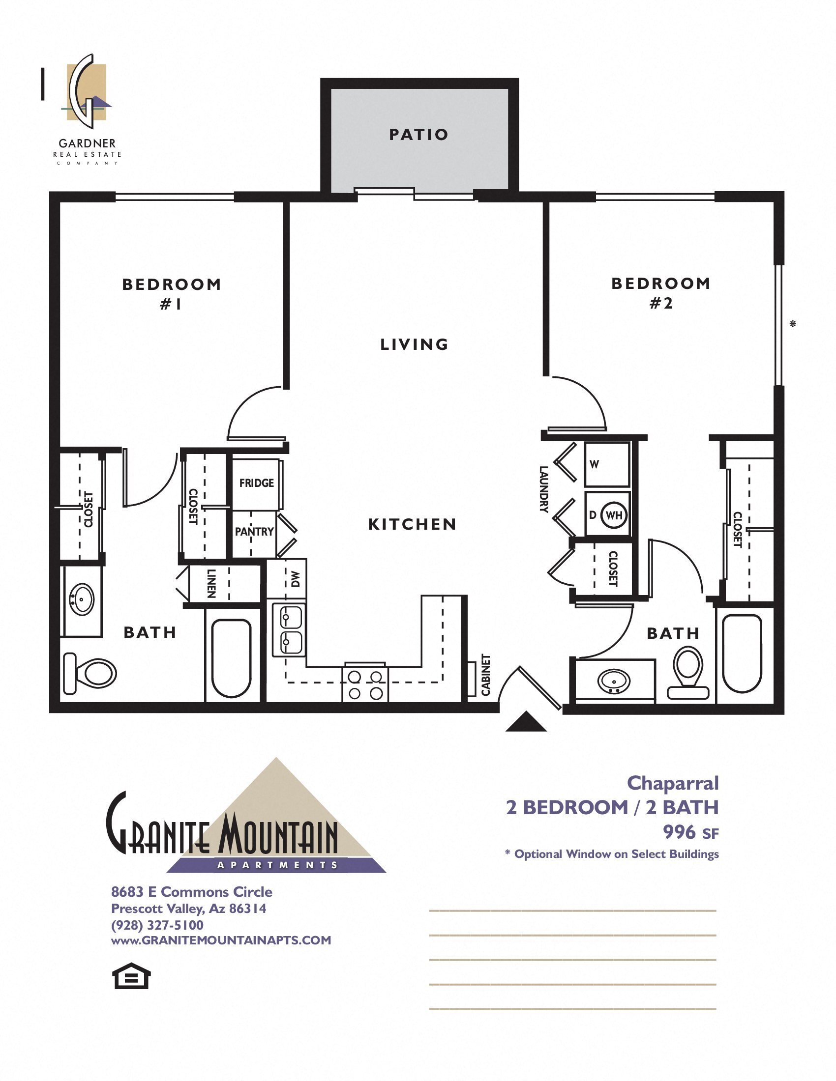 Floor plan for 2 beds, 2 baths, 1031 sqft