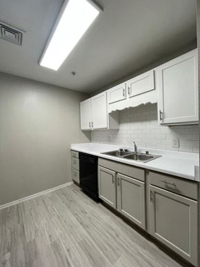 Las Cruces apartment for rent - an empty kitchen with white cabinets and a sink