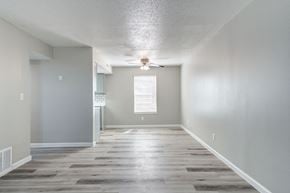 El Paso apartment for rent - an empty living room with wood floors and a ceiling fan