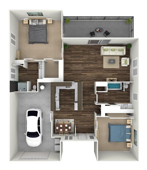 Floor plan for 2 beds, 2 baths, 1269 sqft
