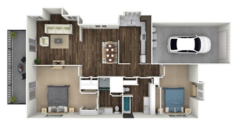 Floor plan for 2 beds, 2 baths, 1427 sqft