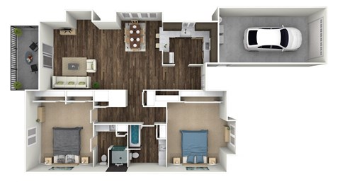 Floor plan for 2 beds, 2 baths, 1265 sqft
