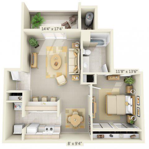 Floor plan for 1 bed, 1 bath, 813 sqft
