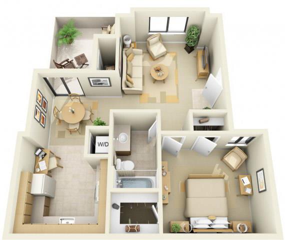 Floor plan for 1 bed, 1 bath, 655 sqft