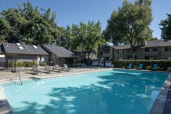 Swimming pool with lounge chairs
