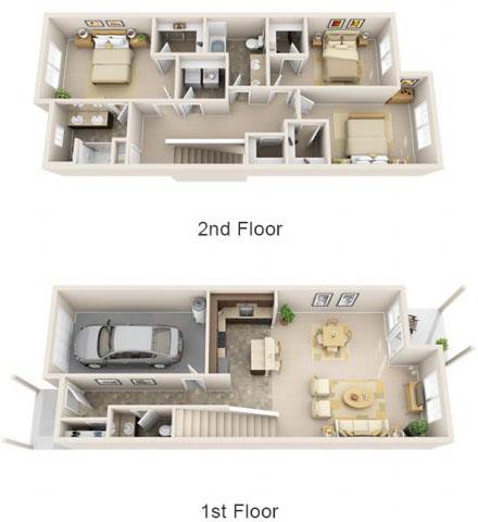 Floor plan for 3 beds, 2.5 baths, 1641 sqft