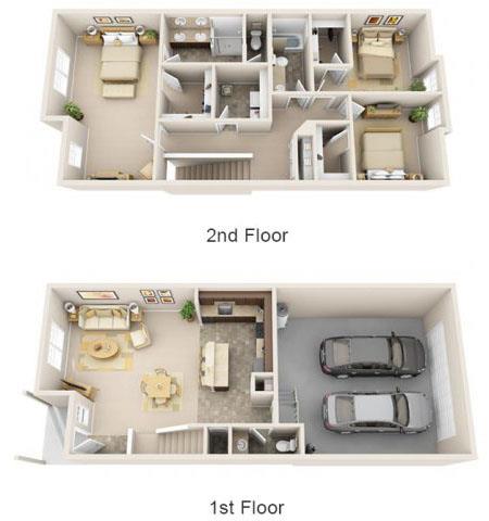 Floor plan for 3 beds, 2.5 baths, 1778 sqft