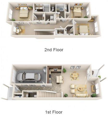 Floor plan for 3 beds, 2.5 baths, 1641 sqft