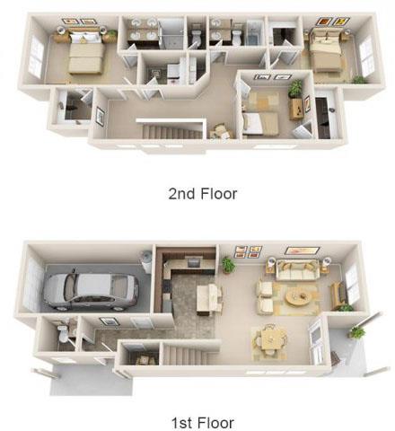 Floor plan for 3 beds, 2.5 baths, 1648 sqft