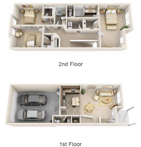 Floor plan for 3 beds, 2.5 baths, 1578 sqft