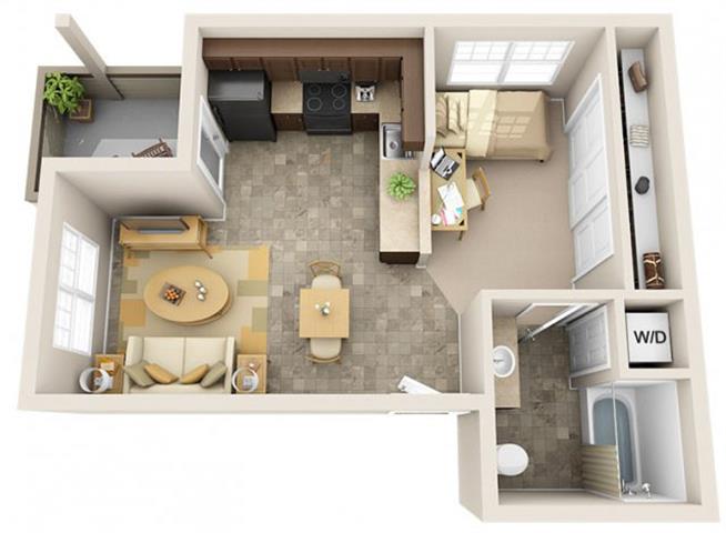 Floor plan for studio, 1 bath, 493 sqft