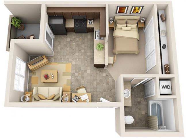 Floor plan for studio, 1 bath, 483 sqft
