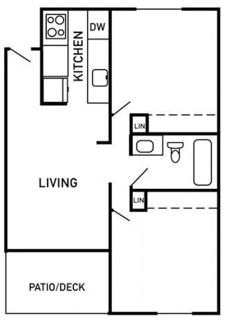 Floor plan for 2 beds, 1 bath, 776 sqft