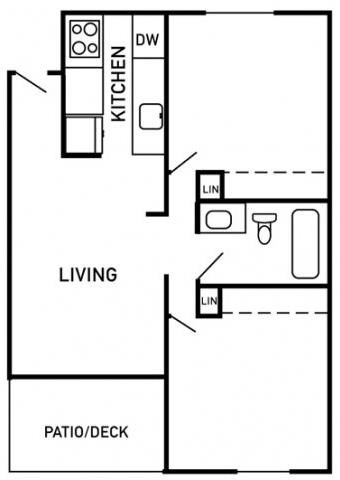 Floor plan for 2 beds, 1 bath, 776 sqft