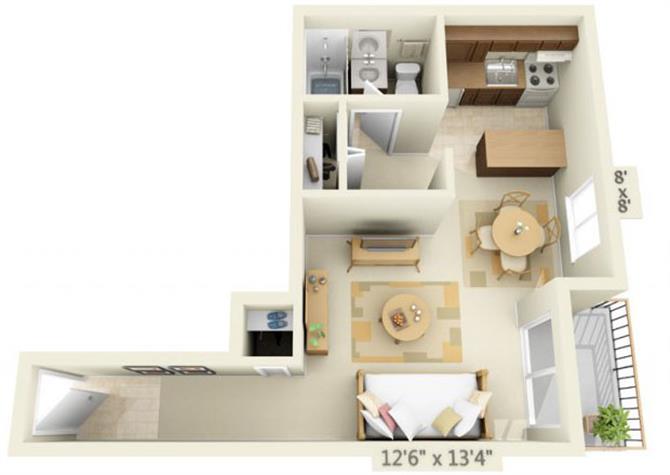 Floor plan for studio, 1 bath, 426 sqft