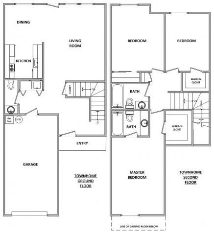 Floor plan for 3 beds, 2.5 baths, 1425 sqft