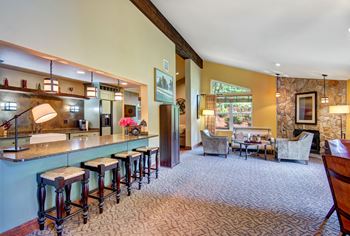 Clubhouse kitchen bar seating area