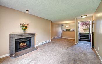 Vacant apartment living room & fireplace