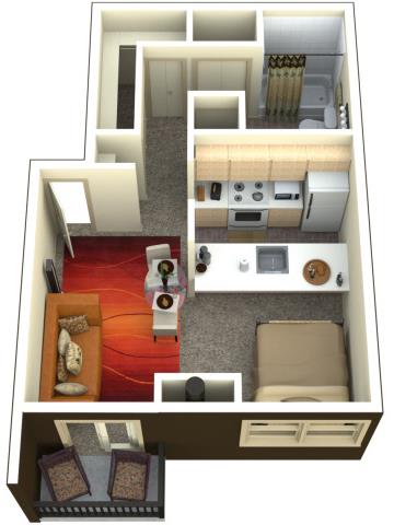 Floor plan for studio, 1 bath, 546 sqft