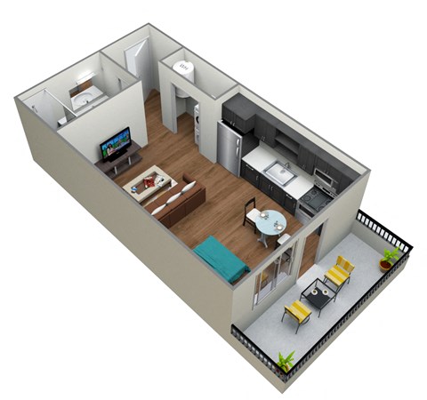 Floor plan for studio, 1 bath, 492 sqft