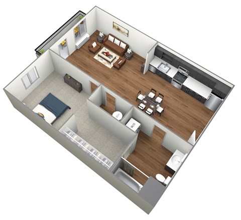 Floor plan for 1 bed, 1 bath, 675 sqft