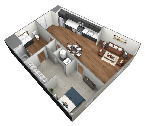 Floor plan for 1 bed, 1 bath, 698 sqft