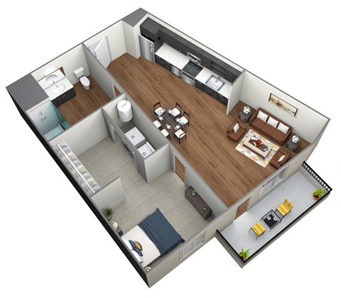 Floor plan for 1 bed, 1 bath, 690 sqft