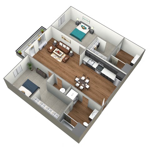 Floor plan for 2 beds, 2 baths, 1034 sqft