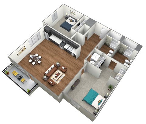 Floor plan for 2 beds, 2 baths, 898 sqft