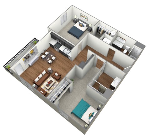 Floor plan for 2 beds, 2 baths, 998 sqft