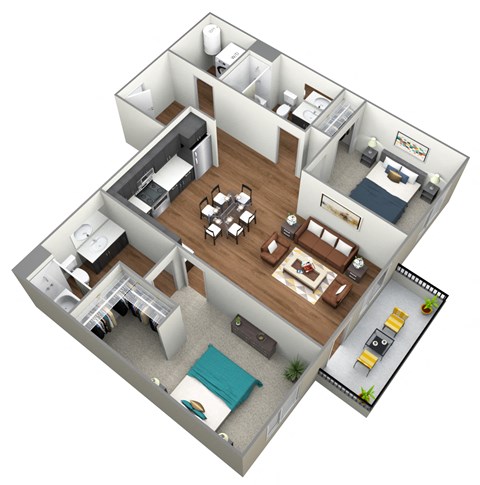 Floor plan for 2 beds, 2 baths, 911 sqft
